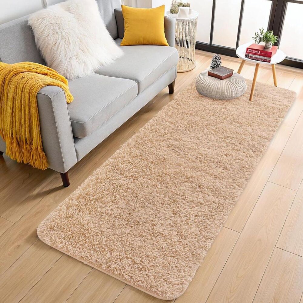 Brand New Without Tags Olanly Beige Machine Washable Shaggy Runner Rug 3' × 8'